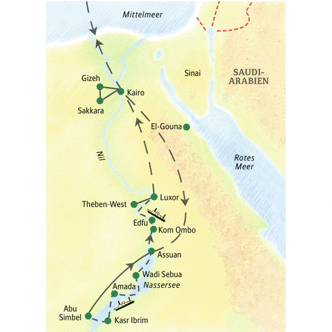 Karte zur Studiosus-Kreuzfahrtreise Ägypten - Nassersee, Nil und Kairo
